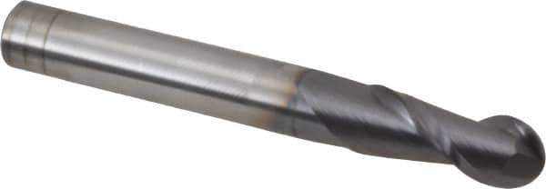 Accupro - 5/16" Diam, 13/16" LOC, 2 Flute Solid Carbide Ball End Mill - AlTiN Finish, Single End, 2-1/2" OAL, 5/16" Shank Diam, Spiral Flute - Eagle Tool & Supply
