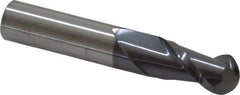Accupro - 1/2" Diam, 1" LOC, 2 Flute Solid Carbide Ball End Mill - AlTiN Finish, Single End, 3" OAL, 1/2" Shank Diam, Spiral Flute - Eagle Tool & Supply