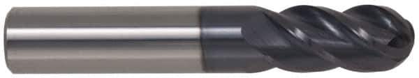 Accupro - 7/8" Diam, 1-3/4" LOC, 4 Flute Solid Carbide Ball End Mill - AlTiN Finish, Single End, 4" OAL, 7/8" Shank Diam, Spiral Flute - Eagle Tool & Supply