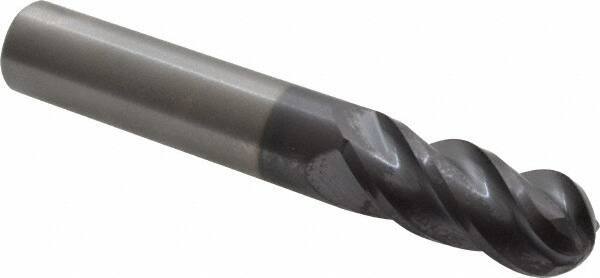 Accupro - 7/16" Diam, 1" LOC, 4 Flute Solid Carbide Ball End Mill - AlTiN Finish, Single End, 2-3/4" OAL, 7/16" Shank Diam, Spiral Flute - Eagle Tool & Supply