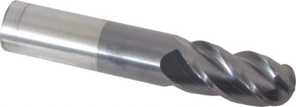 Accupro - 5/8" Diam, 1-1/4" LOC, 4 Flute Solid Carbide Ball End Mill - AlTiN Finish, Single End, 3-1/2" OAL, 5/8" Shank Diam, Spiral Flute - Eagle Tool & Supply