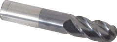 Accupro - 5/8" Diam, 1-1/4" LOC, 4 Flute Solid Carbide Ball End Mill - AlTiN Finish, Single End, 3-1/2" OAL, 5/8" Shank Diam, Spiral Flute - Eagle Tool & Supply