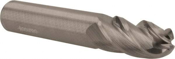 Accupro - 1/2" Diam, 1" LOC, 4 Flute Solid Carbide Ball End Mill - Uncoated, Single End, 3" OAL, 1/2" Shank Diam, Spiral Flute - Eagle Tool & Supply