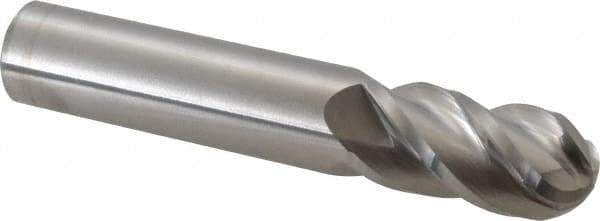 Accupro - 5/8" Diam, 1-1/4" LOC, 4 Flute Solid Carbide Ball End Mill - Uncoated, Single End, 3-1/2" OAL, 5/8" Shank Diam, Spiral Flute - Eagle Tool & Supply