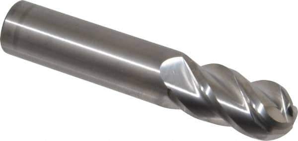 Accupro - 3/4" Diam, 1-1/2" LOC, 4 Flute Solid Carbide Ball End Mill - Uncoated, Single End, 4" OAL, 3/4" Shank Diam, Spiral Flute - Eagle Tool & Supply