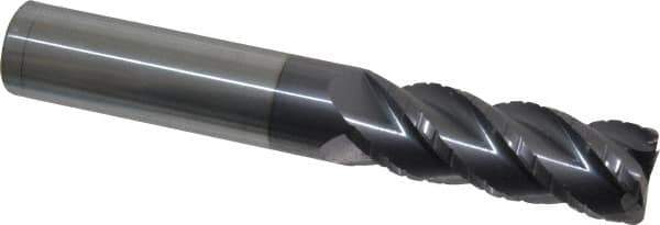 Accupro - 3/4" Diam, 2-1/4" LOC, 4 Flute Solid Carbide Roughing & Finishing Square End Mill - AlTiN Finish, 5" OAL, 3/4" Shank Diam, Straight Shank, 40° Helix, Centercutting, Long Length - Eagle Tool & Supply