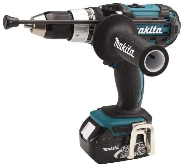 Makita - 18 Volt 1/2" Keyless Chuck Cordless Hammer Drill - 0 to 30,000 BPM, 0 to 400 & 0 to 1,700 RPM, Reversible, Pistol Grip Handle - Eagle Tool & Supply