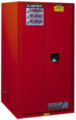 Justrite - 2 Door, 5 Shelf, Red Steel Standard Safety Cabinet for Flammable and Combustible Liquids - 65" High x 34" Wide x 34" Deep, Manual Closing Door, 3 Point Key Lock, 96 Gal Capacity - Eagle Tool & Supply