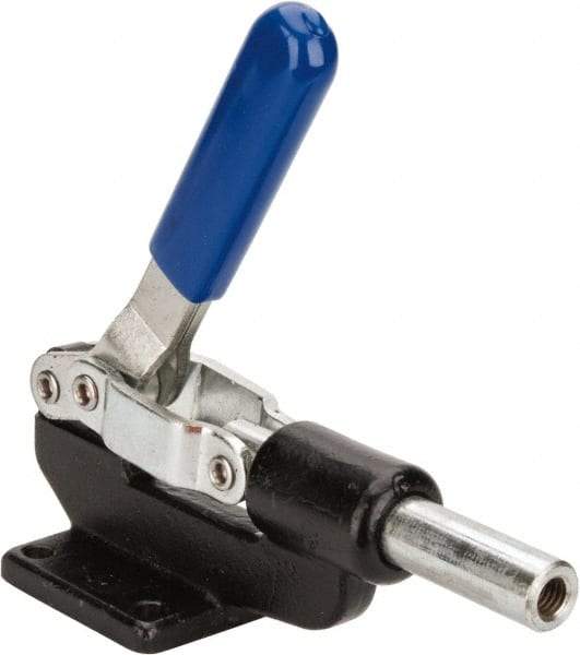 Gibraltar - 800 Lb Load Capacity, Flanged Base, Carbon Steel, Standard Straight Line Action Clamp - 4 Mounting Holes, 0.38" Mounting Hole Diam, 0.62" Plunger Diam, Whale Tail Handle - Eagle Tool & Supply