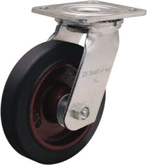 Hamilton - 6" Diam x 1-1/2" Wide x 7-1/2" OAH Top Plate Mount Swivel Caster - Rubber Mold on Cast Iron, 280 Lb Capacity, Straight Roller Bearing, 4 x 4-1/2" Plate - Eagle Tool & Supply