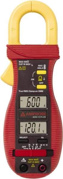 Amprobe - 3086905, CAT III, Digital True RMS HVAC Clamp Meter with 1.0236" Clamp On Jaws - 600 VAC/VDC, 600 AC Amps, Measures Voltage, Continuity, Current, Frequency, microAmps, Resistance, Temperature - Eagle Tool & Supply