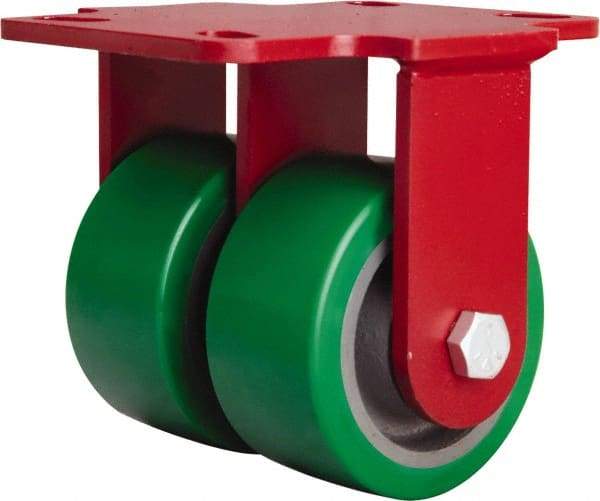 Hamilton - 4" Diam x 2" Wide x 5-5/8" OAH Top Plate Mount Rigid Caster - Polyurethane Mold onto Cast Iron Center, 1,500 Lb Capacity, Sealed Precision Ball Bearing, 4-1/2 x 6-1/2" Plate - Eagle Tool & Supply