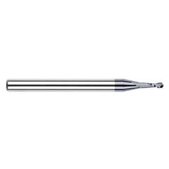 ‎0.039″ Dia. × 1/8″ Shank × 0.117″ DOC × 1-1/2″ OAL, Carbide AlTiN, Stub|Standard , 2 Flute, Ballnose End Mill - Exact Industrial Supply