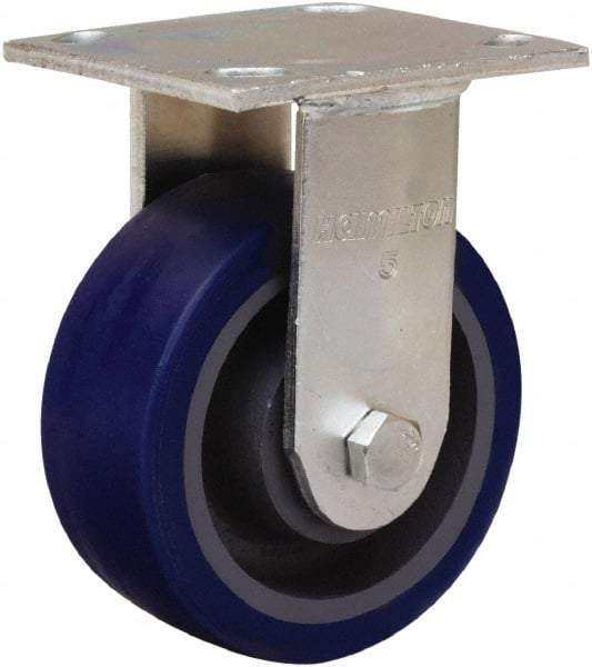 Hamilton - 5" Diam x 2" Wide x 7" OAH Top Plate Mount Rigid Caster - Polyurethane Mold onto Cast Iron Center, 840 Lb Capacity, Sealed Precision Ball Bearing, 4 x 4-1/2" Plate - Eagle Tool & Supply
