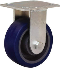 Hamilton - 5" Diam x 2" Wide x 7" OAH Top Plate Mount Rigid Caster - Polyurethane Mold onto Cast Iron Center, 840 Lb Capacity, Sealed Precision Ball Bearing, 4 x 4-1/2" Plate - Eagle Tool & Supply