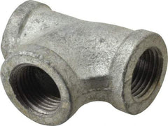 Made in USA - Class 150, 1/2 x 3/8 x 1/2" Galvanized Pipe Reducing Tee - Threaded, Malleable Iron - Eagle Tool & Supply