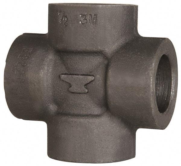 Made in USA - Size 1-1/4", Class 3,000, Forged Carbon Steel Black Pipe Cross - 3,000 psi, Socket Weld End Connection - Eagle Tool & Supply