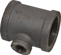 Made in USA - Size 1-1/2 x 1-1/2 x 1/2", Class 150, Malleable Iron Black Pipe Reducing Tee - 300 psi, Threaded End Connection - Eagle Tool & Supply
