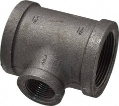 Made in USA - Size 1-1/2 x 1-1/2 x 3/4", Class 150, Malleable Iron Black Pipe Reducing Tee - 300 psi, Threaded End Connection - Eagle Tool & Supply