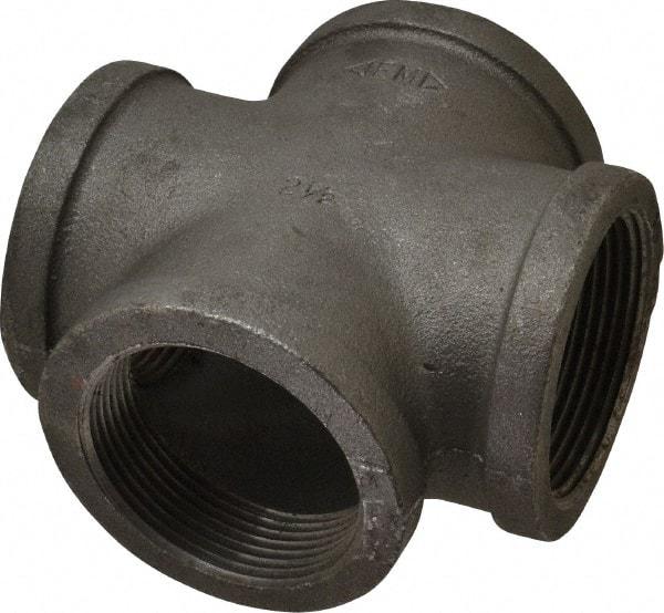 Made in USA - Size 2-1/2", Class 150, Malleable Iron Black Pipe Cross - 300 psi, Threaded End Connection - Eagle Tool & Supply