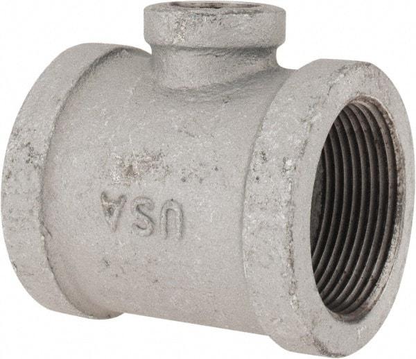 Made in USA - Class 150, 1-1/2 x 1-1/2 x 1/2" Galvanized Pipe Reducing Tee - Threaded, Malleable Iron - Eagle Tool & Supply