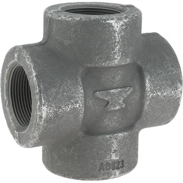 Made in USA - Size 1-1/2", Class 3,000, Forged Carbon Steel Black Pipe Cross - 3,000 psi, Threaded End Connection - Eagle Tool & Supply