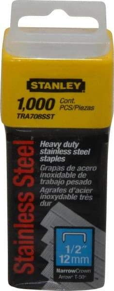 Stanley - 27/64" Wide Stainless Steel Narrow Crown Staples - 1/2" Leg Length - Eagle Tool & Supply