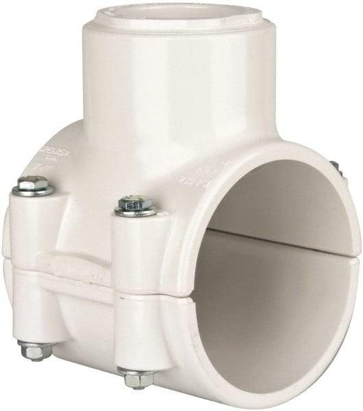Value Collection - 3 x 1-1/2" PVC Plastic Pipe Clamp On Saddle with EPDM O-Ring - Schedule 40, Pipe O.D. x Soc End Connections - Eagle Tool & Supply