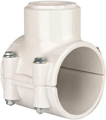 Value Collection - 3 x 1-1/2" PVC Plastic Pipe Clamp On Saddle with EPDM O-Ring - Schedule 40, Pipe O.D. x Soc End Connections - Eagle Tool & Supply