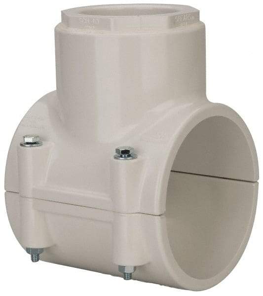 Value Collection - 4 x 2-1/2" PVC Plastic Pipe Clamp On Saddle with EPDM O-Ring - Schedule 40, Pipe O.D. x Soc End Connections - Eagle Tool & Supply