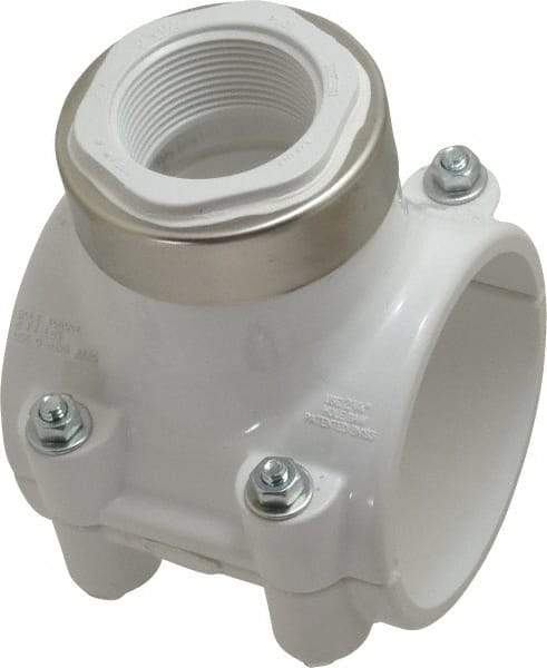 Value Collection - 3 x 1-1/2" PVC Plastic Pipe Clamp On Saddle with EPDM O-Ring - Schedule 40, Pipe O.D. x SR Fipt End Connections - Eagle Tool & Supply