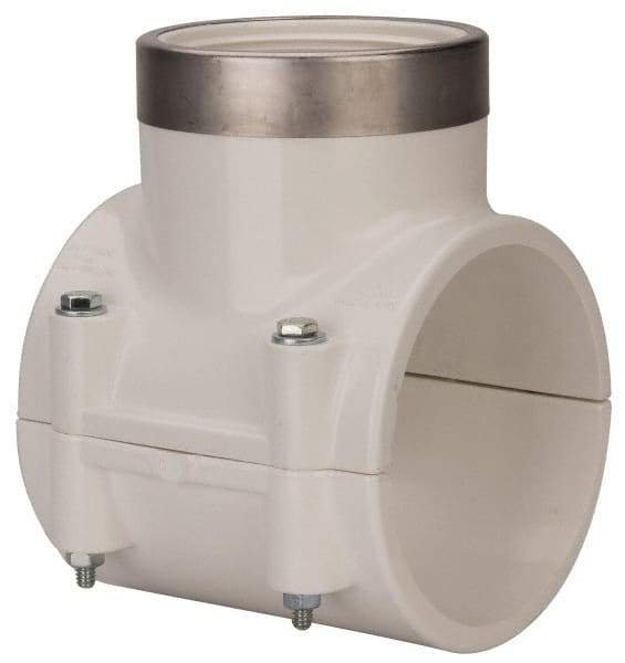 Value Collection - 4 x 3" PVC Plastic Pipe Clamp On Saddle with EPDM O-Ring - Schedule 40, Pipe O.D. x SR Fipt End Connections - Eagle Tool & Supply