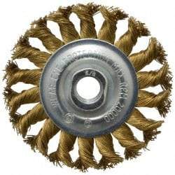 Value Collection - 4" OD, 5/8-11 Arbor Hole, Knotted Brass Wheel Brush - 1/2" Face Width, 7/8" Trim Length, 0.02" Filament Diam, 20,000 RPM - Eagle Tool & Supply