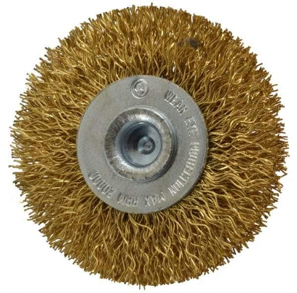 Value Collection - 2" OD, 1/4" Shank Diam, Crimped Brass Wheel Brush - 5/16" Face Width, 1/2" Trim Length, 0.012" Filament Diam, 20,000 RPM - Eagle Tool & Supply