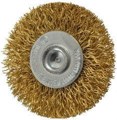 Value Collection - 2" OD, 1/4" Shank Diam, Crimped Brass Wheel Brush - 5/16" Face Width, 1/2" Trim Length, 0.014" Filament Diam, 20,000 RPM - Eagle Tool & Supply