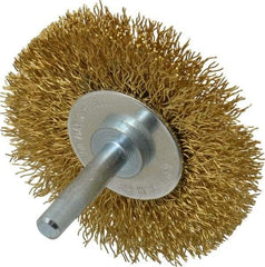 Value Collection - 2-1/2" OD, 1/4" Shank Diam, Crimped Brass Wheel Brush - 3/8" Face Width, 1/2" Trim Length, 0.012" Filament Diam, 20,000 RPM - Eagle Tool & Supply