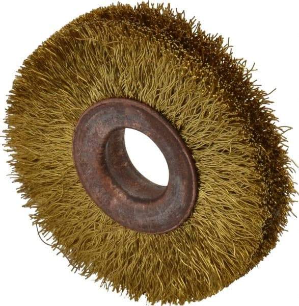 Value Collection - 2" OD, 1/2" Arbor Hole, Crimped Brass Wheel Brush - 5/16" Face Width, 3/8" Trim Length, 0.008" Filament Diam, 20,000 RPM - Eagle Tool & Supply
