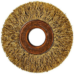 Value Collection - 2" OD, 1/2" Arbor Hole, Crimped Brass Wheel Brush - 5/16" Face Width, 3/8" Trim Length, 0.014" Filament Diam, 20,000 RPM - Eagle Tool & Supply