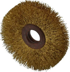 Value Collection - 2-1/2" OD, 1/2" Arbor Hole, Crimped Brass Wheel Brush - 3/8" Face Width, 3/4" Trim Length, 0.008" Filament Diam, 15,000 RPM - Eagle Tool & Supply