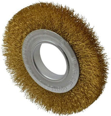 Value Collection - 6" OD, 2" Arbor Hole, Crimped Brass Wheel Brush - 7/8" Face Width, 1-1/8" Trim Length, 0.014" Filament Diam, 6,000 RPM - Eagle Tool & Supply