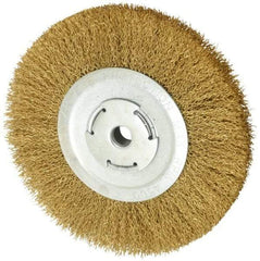 Value Collection - 8" OD, 5/8" Arbor Hole, Crimped Brass Wheel Brush - 1/2" Face Width, 1-3/4" Trim Length, 0.02" Filament Diam, 4,500 RPM - Eagle Tool & Supply