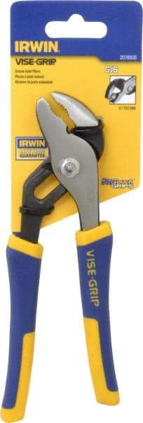 Irwin - 6" OAL, 1" Max Capacity, 4 Position Groove Joint Tongue & Groove Pliers - Serrated Pipe Straight Jaws, Curved Head, ProTouch Handles - Eagle Tool & Supply