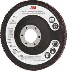 3M - 60 Grit, 4-1/2" Disc Diam, 7/8" Center Hole, Type 27 Ceramic Flap Disc - 13,300 Max RPM, Cloth Backing, Arbor Attaching System, Coated - Eagle Tool & Supply