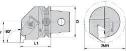 Kennametal - Insert Style NG 5R, 60mm Head Length, Left Hand Cut, Internal Modular Threading Cutting Unit Head - System Size KM63, 43mm Center to Cutting Edge, Series Top Notch - Eagle Tool & Supply