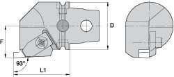 Kennametal - Insert Style NG 3R, 60mm Head Length, Right Hand Cut, Internal Modular Threading Cutting Unit Head - System Size KM63, 43mm Center to Cutting Edge, Series Top Notch - Eagle Tool & Supply