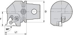 Kennametal - Insert Style LT 16EL, 60mm Head Length, Left Hand Cut, External Modular Threading Cutting Unit Head - System Size KM63, 43mm Center to Cutting Edge, Series LT Threading - Eagle Tool & Supply