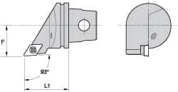 Kennametal - Right Hand Cut, Size KM32, DC.. Insert Compatiblity, External Modular Turning & Profiling Cutting Unit Head - 22mm Ctr to Cutting Edge, 35mm Head Length, Through Coolant, Series Screw-On - Eagle Tool & Supply