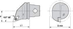 Kennametal - Right Hand Cut, Size KM32, DC.. Insert Compatiblity, Internal Modular Turning & Profiling Cutting Unit Head - 22mm Ctr to Cutting Edge, 35mm Head Length, Through Coolant, Series Screw-On - Eagle Tool & Supply