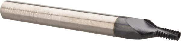 Carmex - #10-32, #12-32, #8-32 UNC, UNEF, UNF, 0.126" Cutting Diam, 3 Flute, Solid Carbide Helical Flute Thread Mill - Internal Thread, 0.27" LOC, 2-1/2" OAL, 1/4" Shank Diam - Eagle Tool & Supply