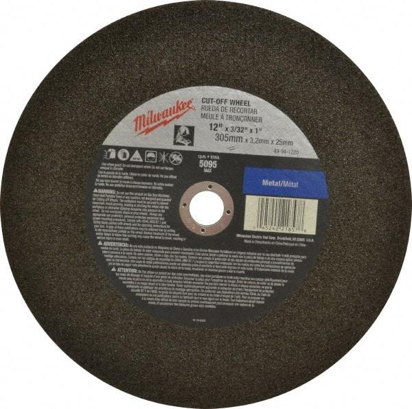 Milwaukee Tool - 12" 36 Grit Aluminum Oxide Cutoff Wheel - 3/32" Thick, 1" Arbor, 5,095 Max RPM, Use with Angle Grinders - Eagle Tool & Supply